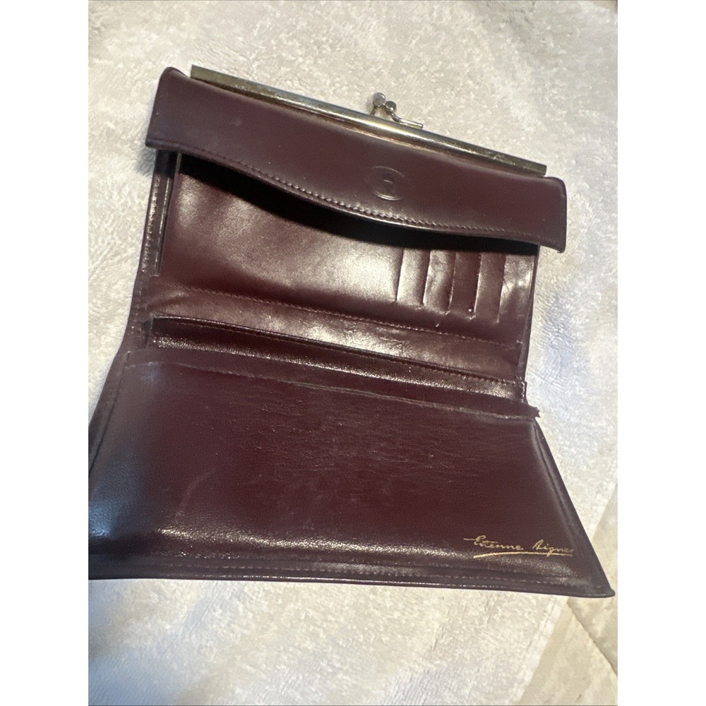 Aigner Billfold Wallet Checkbook With  Cover Burgundy Leather KISS Lock Coin